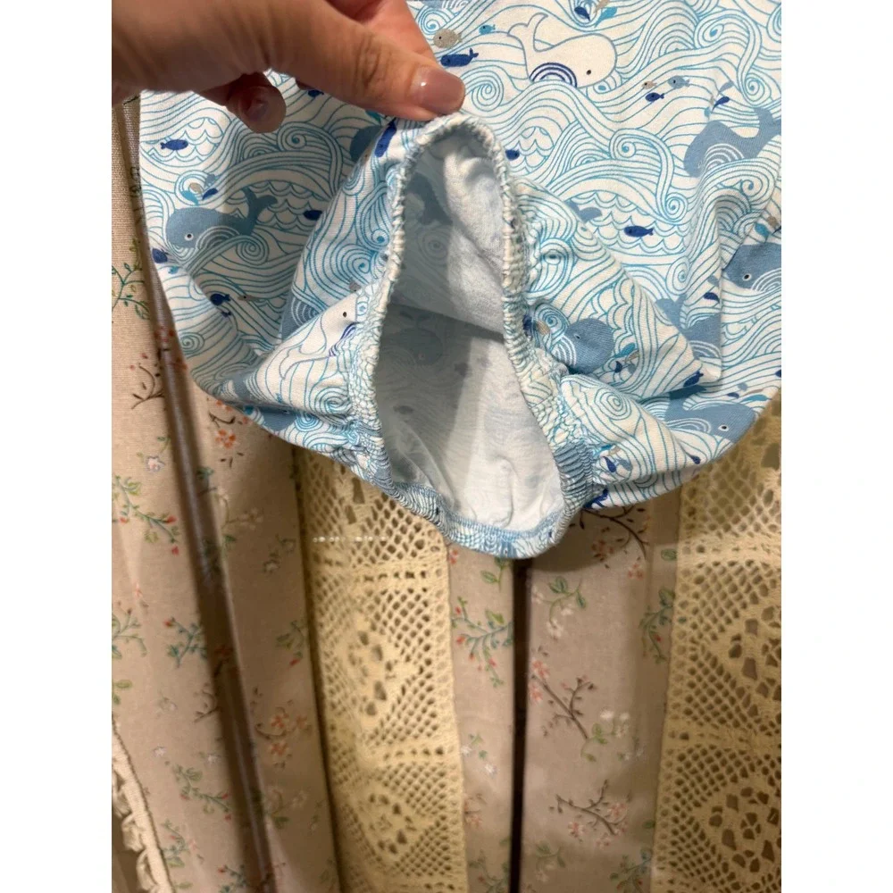 Angel Dear Baby Gown 0-3M Blue Whale Ocean Waves Cotton Pocket Layette